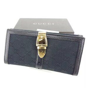 Gucci Wallet Purse Folding wallet GG Black Gold Woman Authentic Used